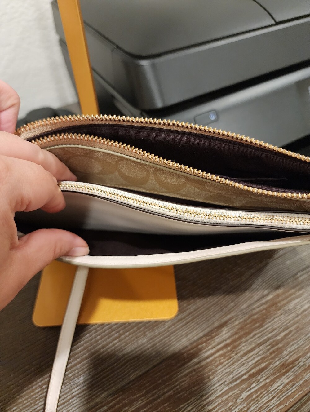 Coach Signature Tan Crossbody Bag with White Trim - Picture 7 of 16